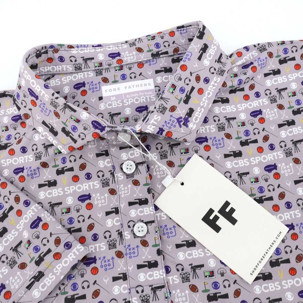 NEW Fore Fathers CBS Sports All‎ Over Print Button Down Polo Shirt Men's Medium
